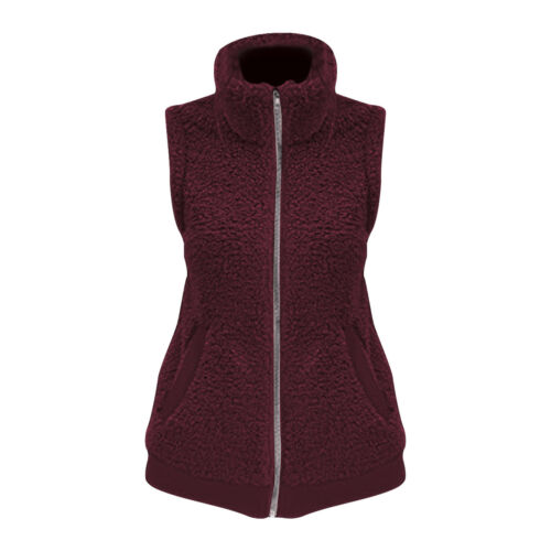 Womens Fuzzy Fleece Jacket Lightweight Vest Sleeveless Cardigan Zipper Waistcoat - Picture 29 of 33