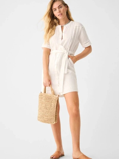 FAHERTY Prado Linen Dress In White Size XS