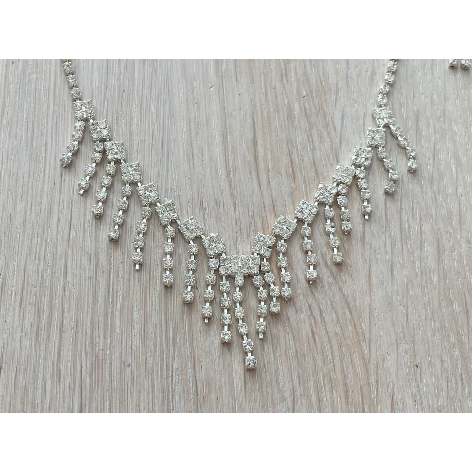 Set orecchini collana strass da sposa, eleganti gioielli scintillanti per mat... - Immagine 4 di 4