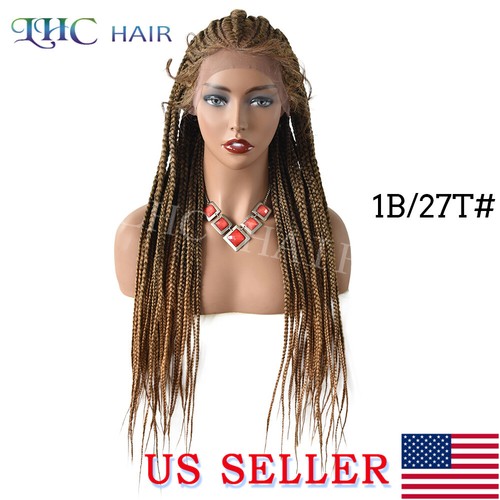 Swiss Lace Front Cornrow Women Long Wig Lightweight Kanekalon Box Braided Hair - Picture 24 of 50