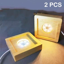 2PCS Warm LED Light Display Base Wooden Lighted Base Stand for Laser Crystal