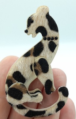  Moderne handgefertigte BROSCHE 3D atemberaubend Leopard Kunstfell Strass Kragen schrullig Brandneu