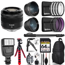 Canon RF 35mm IS Macro STM Lens -3 Lens Kit  Slave Flash  Tripod - 64GB Kit