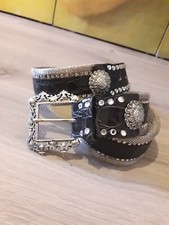Nanni made in Italy. Womens leather and metal Designer Belt with Swarovski.