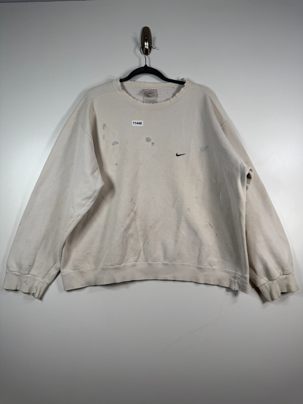 OFF WHITE X NIKE Felpa vintage Nike uomo girocollo Swoosh pile bianco sporco taglia XL 26 5x26