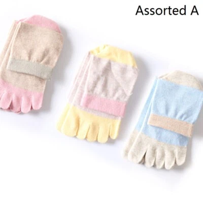 3pcs Femme Fille Coton Mélange Cinq Doigts Chaussettes Collants Deux Ton Casual - Photo 1/4