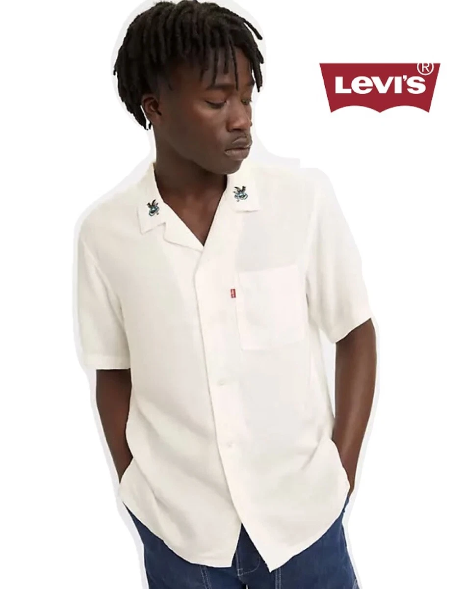 Levi's Men's Cubano Shirt Short Sleeve Off-White Cotton Collared