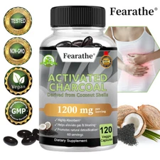 Activated Charcoal Vegan Capsules 1200mg Highly Absorbent, Bloating Relief