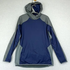 Under Armour Sweater Mens Large Blue Gray Hooded Fleece Lined Pullover High Neck