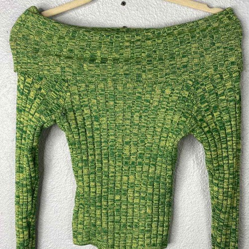 AFRM Bodysuit Womens XSmall Marled Green Off Shoulder Wide Ribbed Knit - Picture 5 of 9