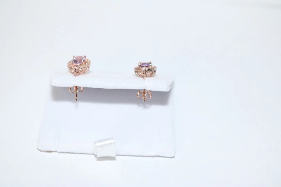 Pendientes colgantes con halo de amatista brasileña natural de 2,00 quilates de oro rosa de 18 quilates Foto 4 de 4