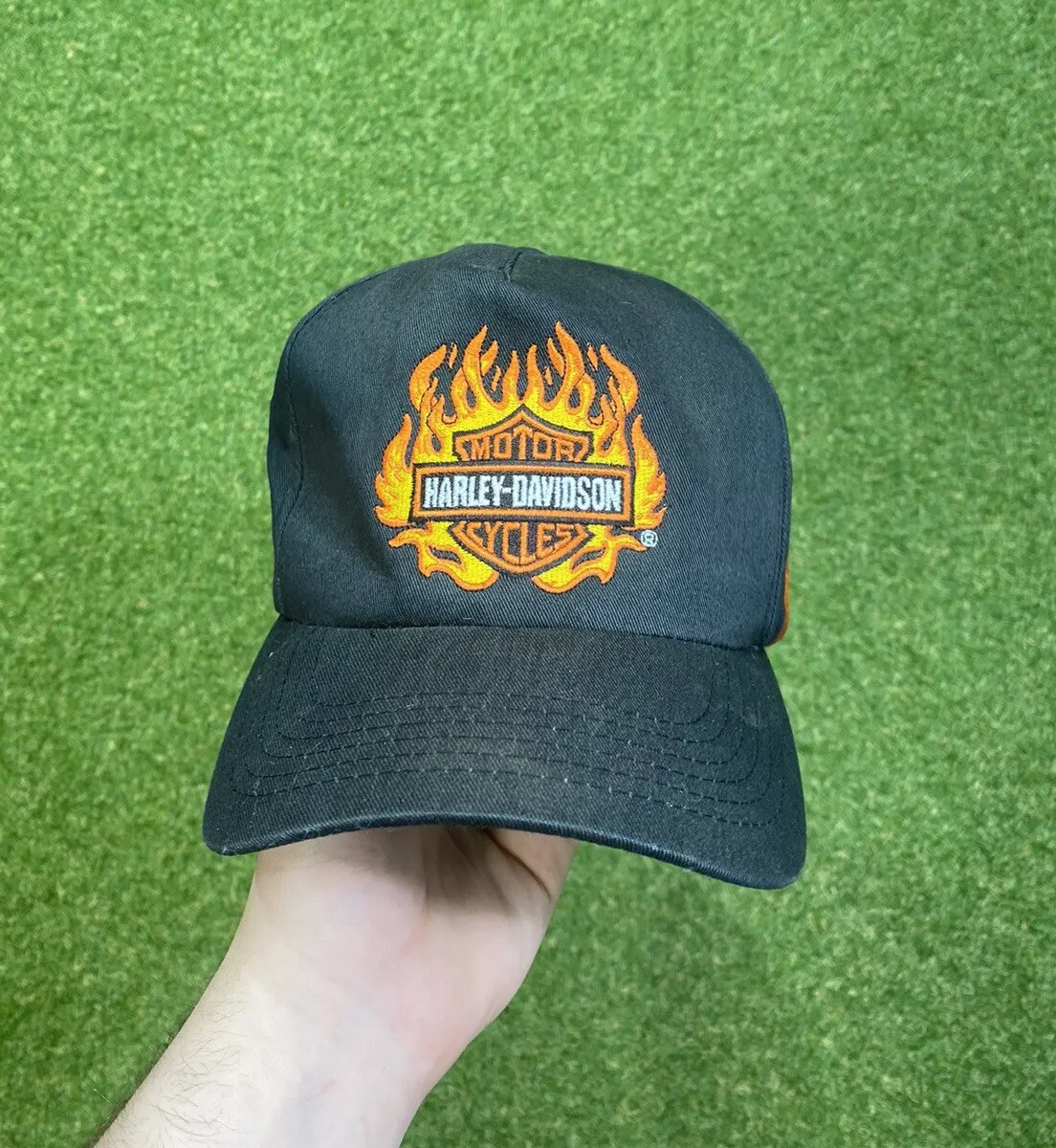 Harley Davidson Mens Snap Back Hat Flame AOP 90s Vintage Cap