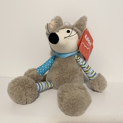 Kalidou Gray Mouse Plush Doudou Lovey Toy Blue Stripes Polka Dots Stuffed Animal