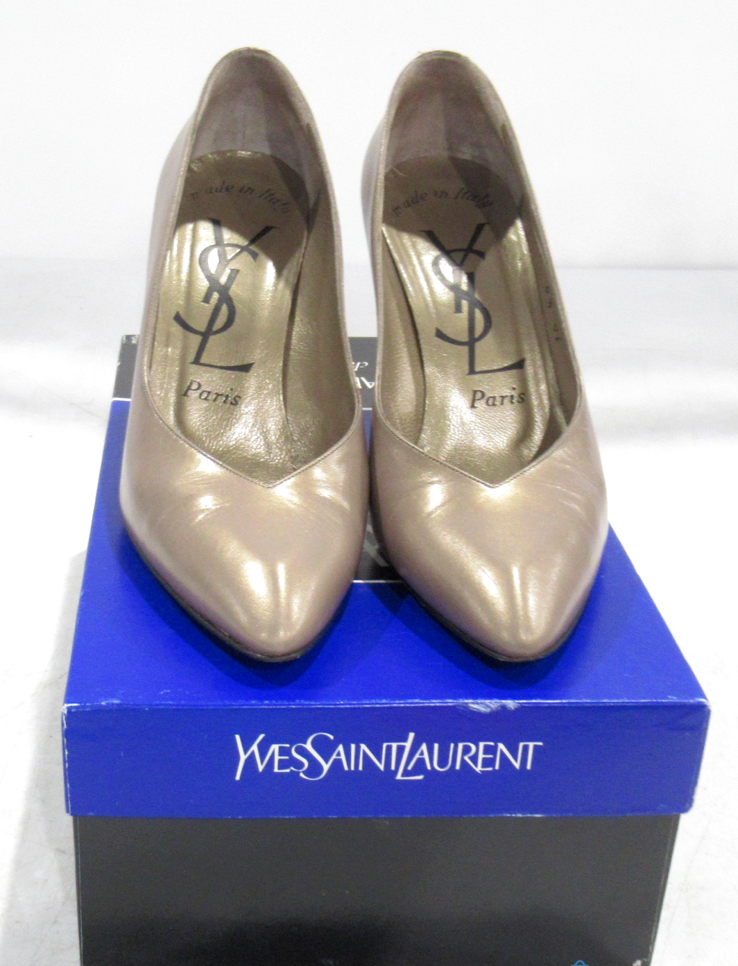 Decolte vintage YSL YVES SAINT LAURENT pelle metallizzata tacco classico Italia 6 5