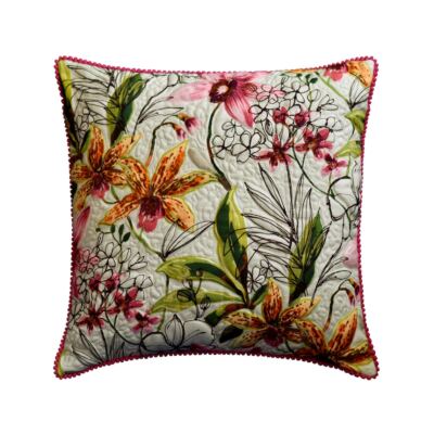Sofa Cushion Case Pink 16''x16'', Square Cotton Floral Contemporary - Tiger Lily