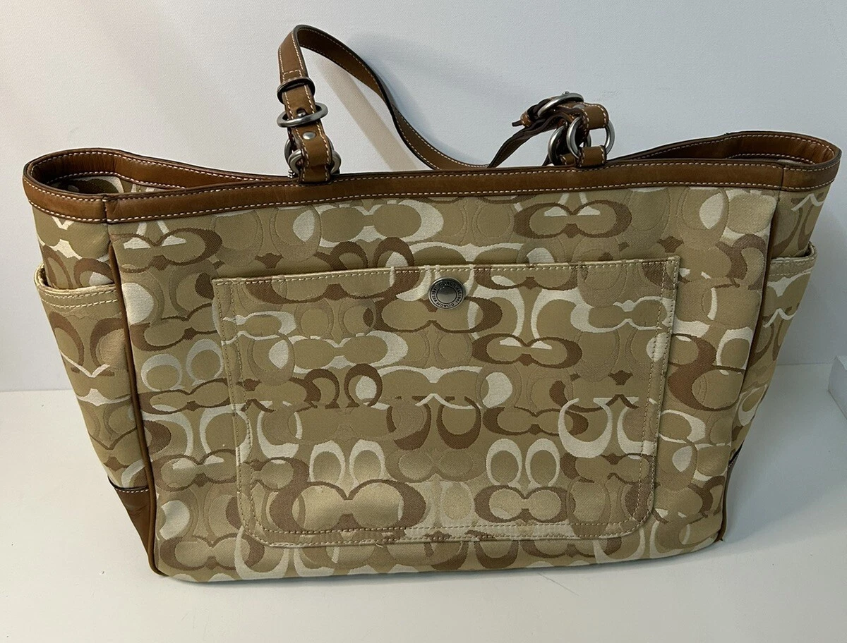 COACH Signature Brown Optic Baby Diaper Bag Shoulder Tote Leather 