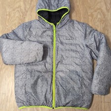 Eddie Bauer Black Gray Reversible Hooded Puffer Down Jacket Kid L 14/16.