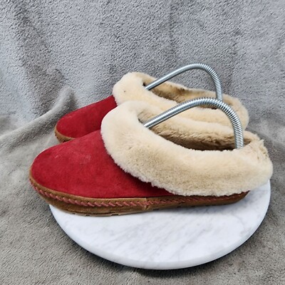 L.L. Bean Shoes Womens Size 7 Red Leather Wicked Good Slip On Slippers *Read*