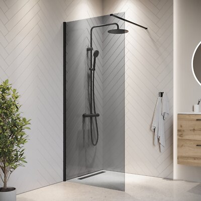 Duschwand Rizani 80 x 200cm Glas Duschabtrennung Schwarz - Walk-In Dusche Nano D