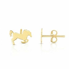 1/4" Horse Stud Earrings Real 14K Yellow Gold 0.8gr