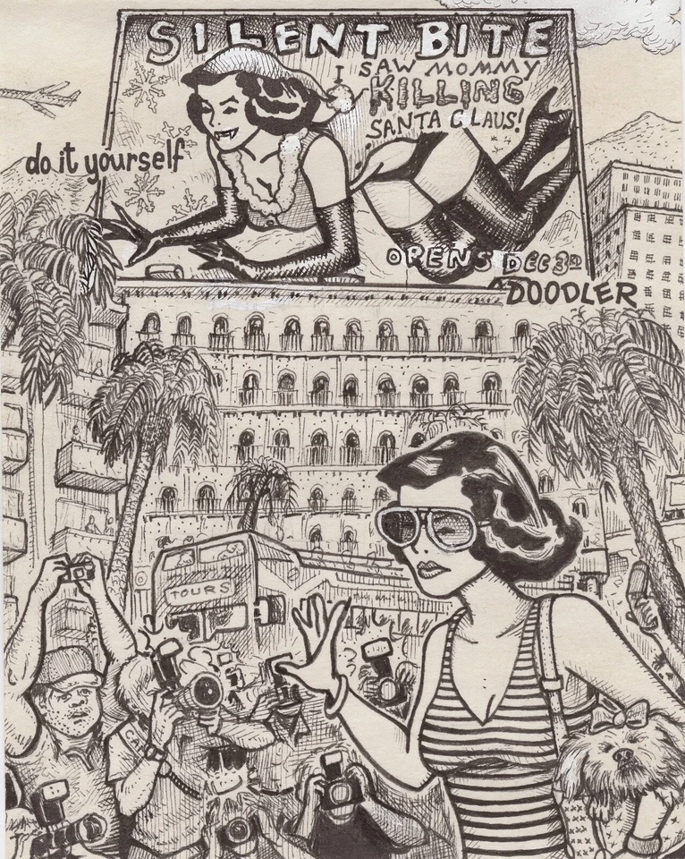 Dibujo original enmarcado tinta STARLET 2010 arte David Jablow arte pop raro Foto 4 de 4