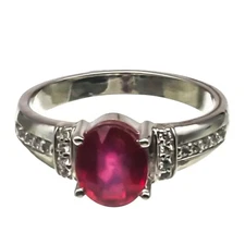 NATURAL RUBY & CZ JULY BIRTHSTONE 925 STERLING SILVER ANNIVERSARY WOMENS RING