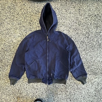 Vintage Walls Duck Canvas Jacket Large Hooded Full Zip Lined Blue Workwear 90s