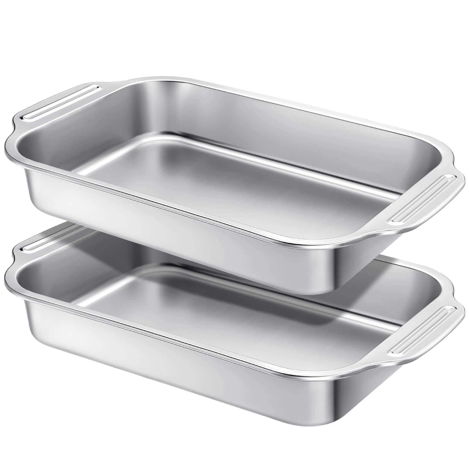 2 Pcs Stainless Steel Cake Pan 9 x 13 Inch Baking Pan with Handle Rectangle B...