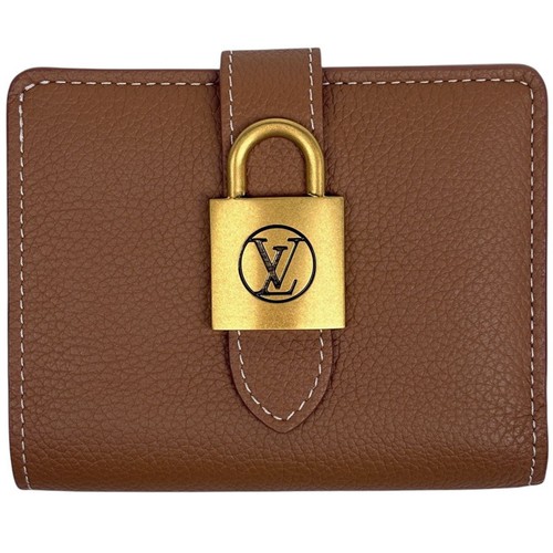 Louis Vuitton Portefeuille Locky Compact Wallet Padlock Leather Cognac M12148