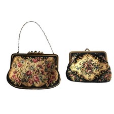 Vtg Needlepoint Petit Point Floral Chain Handle Purse Made In Austria  Bonus