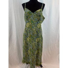 Long Paisley Print Maxi Dress Spaghetti Strap V Neck Green Blue Size 13/14