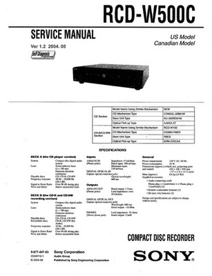 SONY RCD-W500C Service & Operating Manuals ( On CD )