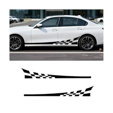 Car Body Door Side Waistline Sticker, 2PCS Sports Racing Graphic Self Black