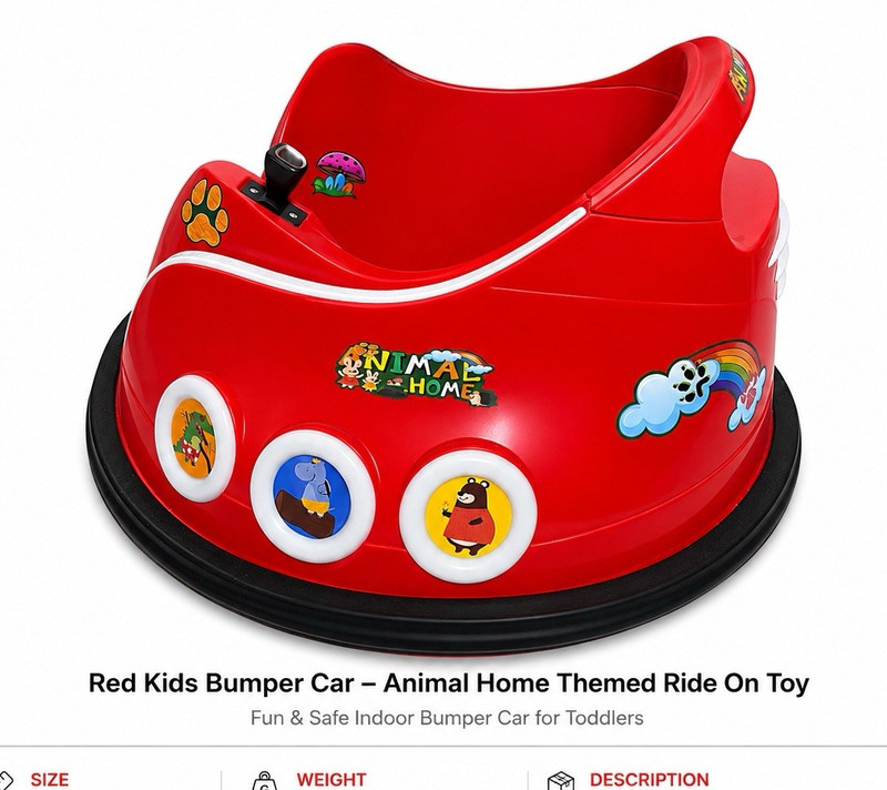 Red Kids Bumper Car Animal Home Theme Ride-On Toy 360° Spin Music Stickers