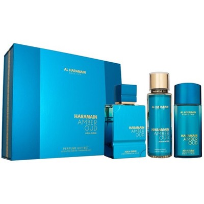 Al Haramain Amber Oud Aqua Dubai Set 75 ml & 30 ml Extrait de Parfum & 200 ml Mi