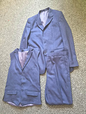 Fellini Tailored Blue Tailored Fit 3-Piece Suit Twill Lined 38R 32R