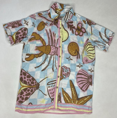 Maaji Seashore Fest Blake Print Beach Button Top Shirt Women Medium Short Sleeve
