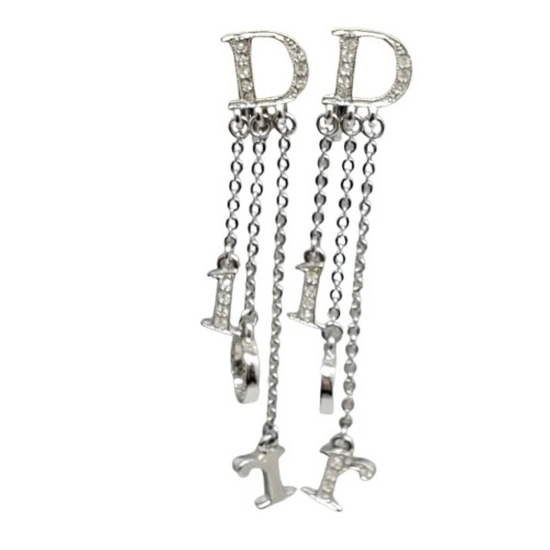 Boucles d'oreilles Dior Christian logo plaqué argent accessoires bijoux occasion NE51 0