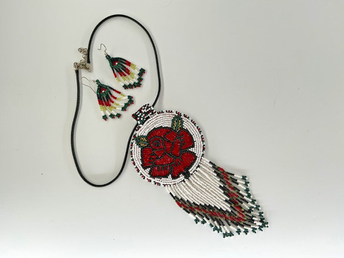 Ethnic Glass Seed Jewelry Sets White with Red Rose