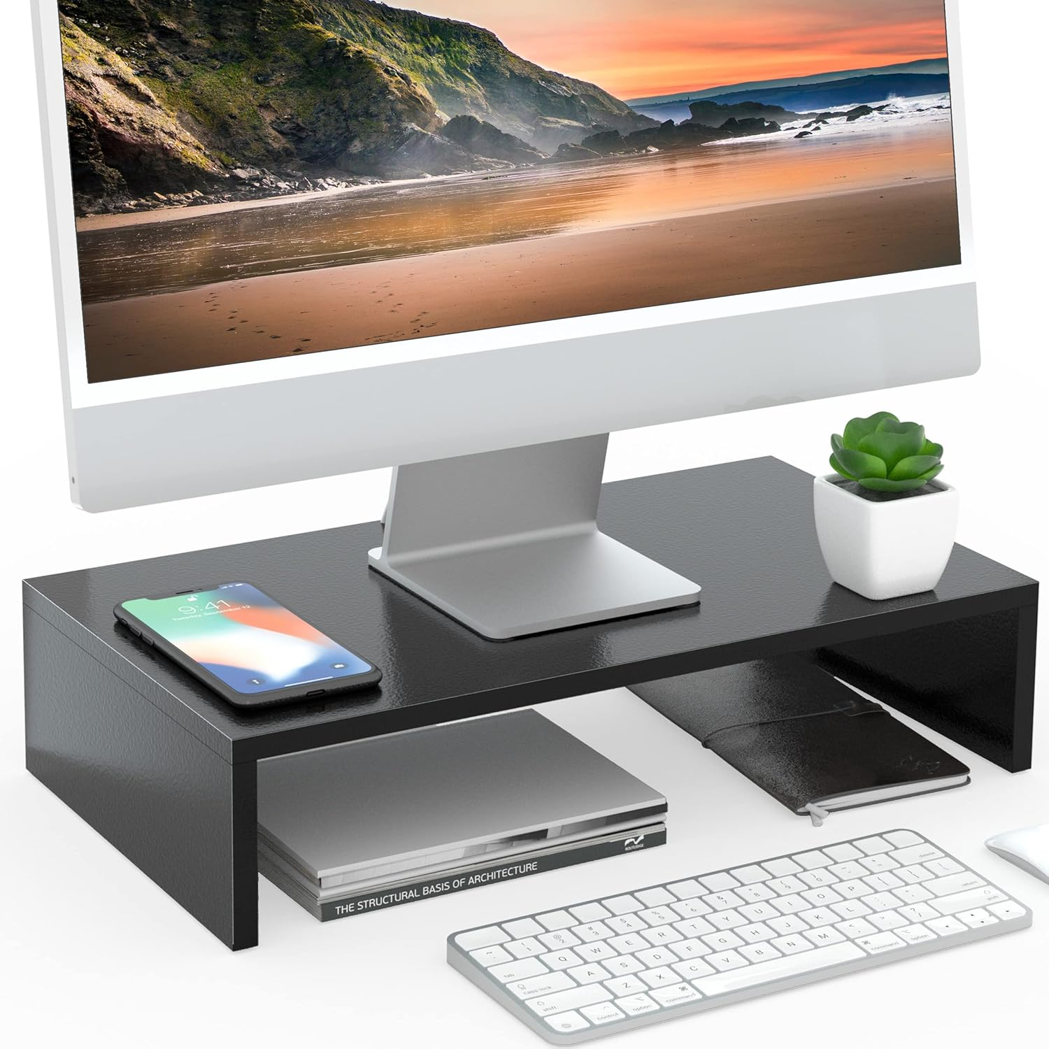 Wood Monitor Stand PC Laptop Computer Screen Riser, save Space Desk Organizer St