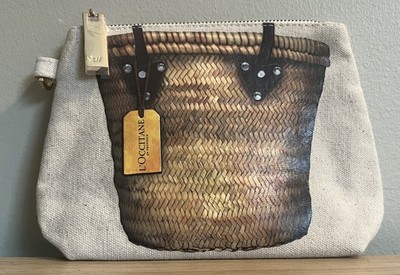NWOT L'Occitane En Provence Cosmetic Travel Pouch Bag Ivory with Design