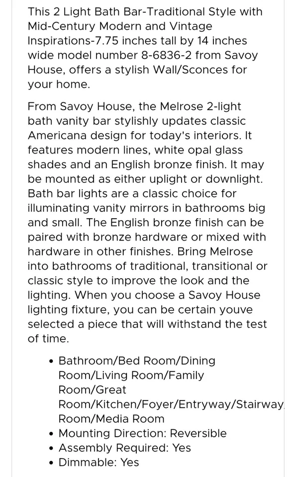 New Savoy House 8-6836-2-11 Two Light Bath Bar. Great Deals On Set Of Two - Image 3 of 4