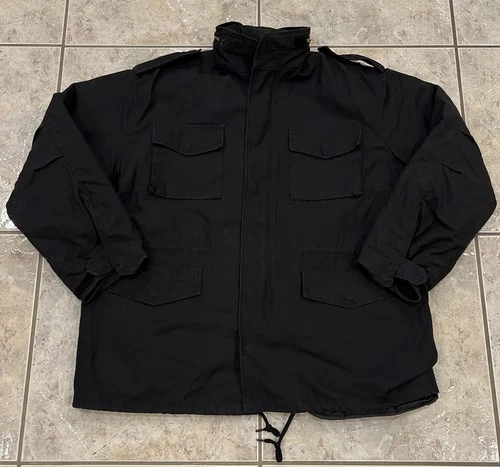 Rothco M-65 Field Jacket Mens XL Black Military Hooded Quilted Liner EXCELLENT video thumbnail