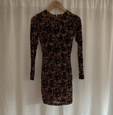 Windsor Women’s S Beige/Black Floral Mesh Bodycon Mini Dress Sheer Zip