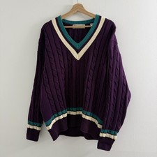 Vintage John Ashford Cable Knit V Neck Cotton Tennis Sweater Men  s Sz XL 90s