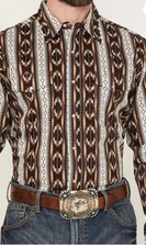 Wrangler Mens Checotah Aztec Western Shirt Large Pearl Snap Cowboy Country New