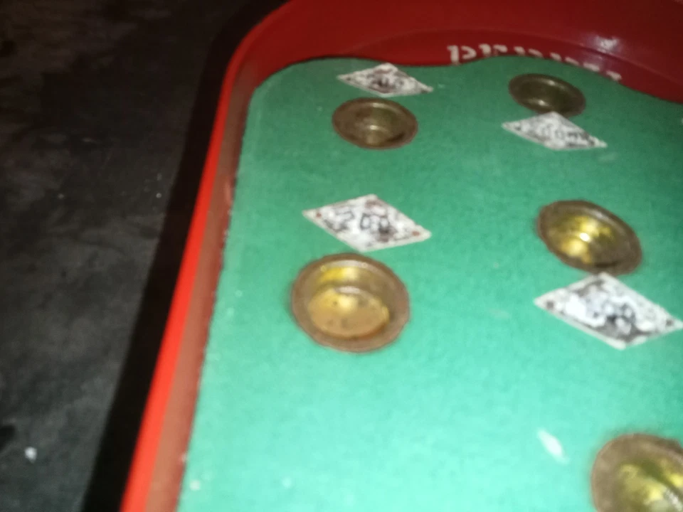 Ancien Plateau CULBUTO en tole & 3 poignées bois - SANS CULUBTOS -petites taches - Photo 4/4