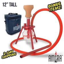12" Red Hookah Travel Set Mini Spider by Amira Hookahs Shisha 1 Hose