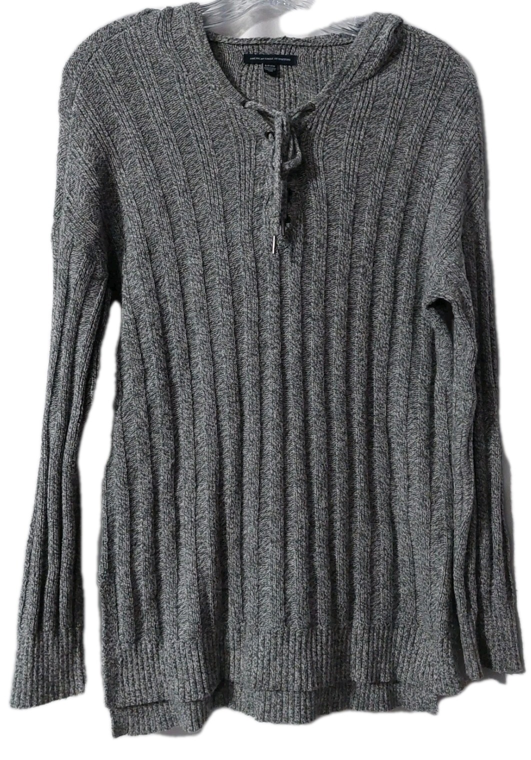 American Eagle Womens Hooded Sweater Size Small Lace Up Gray