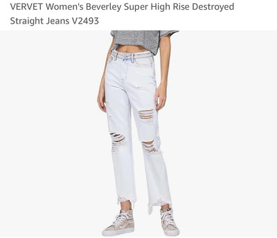 VERVET Womens Beverley Super High Rise Destroyed Straight Jeans V2493 Wide Baggy